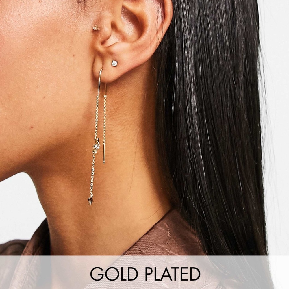 ASOS DESIGN 14k gold plated pull through earrings with snake design